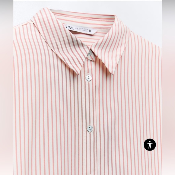 Zara pin-striped white and pink button-down shirt size M - Picture 8 of 10